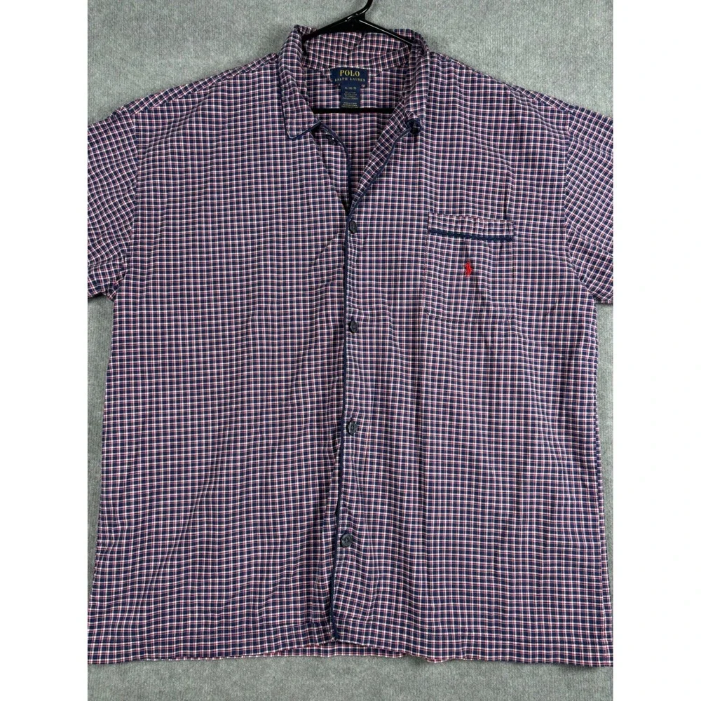 Polo Ralph Lauren‎ Plaid Button Down Sleep Shirt XL Navy Red White Pony Logo